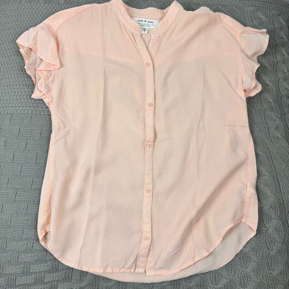 Anthropologie Cloth & Stone Light Pink Ruffle Sleeve Short Sleeved Blouse S